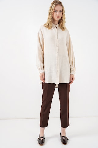 Bigdart Kadın Dokulu Oversize Tunik 5989 - Krem