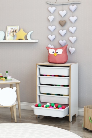 5 Sepetli Çok Amaçlı Oyuncak Dolabı Mdf Beyaz Beyaz