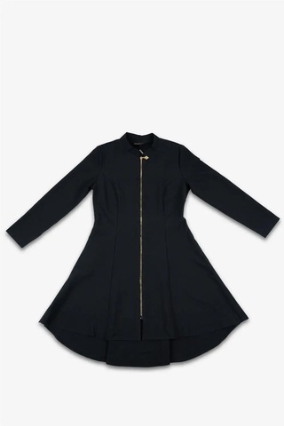 Kadın Siyah Nokta Kabartmalı Altın Fermuarlı Uzun Kollu Elbise Siyah