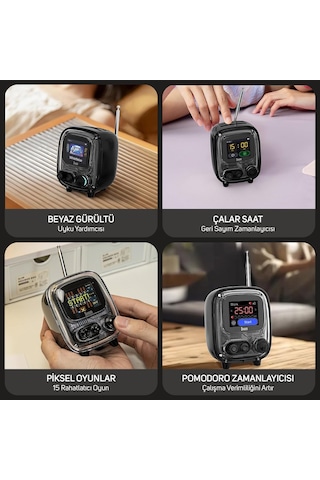Divoom Tiivoo-2 Fm Radyolu Mini Bluetooth Hoparlör, Kablosuz Piksel Ekranlı Retro Taşınabilir Ses Bo