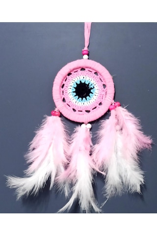 Pembe Dream Catcther Pembe Ve Beyaz Kuş Tüylü Düş Kapanı El Yapımı Duvar Süsü