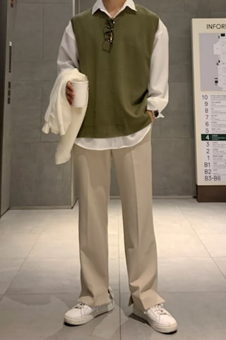 Erkek V Yaka Oversize Süveter Haki
