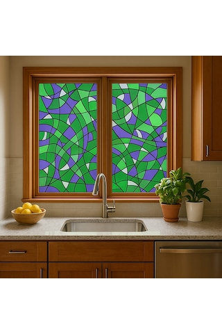 Vitray Desen Yapışkanlı Şeffaf Folyo 67cmx 2 Metre Bej - Yeşil