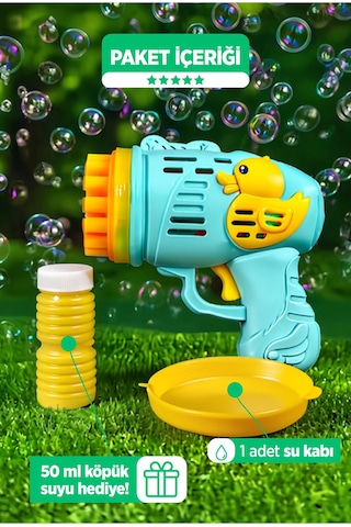 Yeni Ördek Köpük Tabanca - Pilli Duck Baloncuk Tabancası - 23 Delikli Baloncuk Tabancası