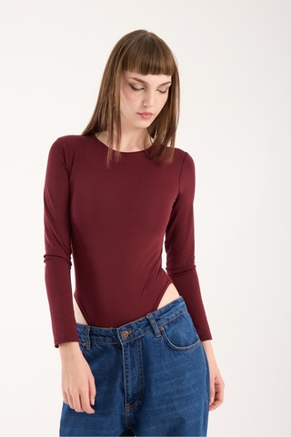 Gugus Kadın Bisiklet Yaka Uzun Kollu Çıtçıtlı/zıbın Body Bordo1