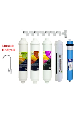 Musluk li 5 Aşamalı Su Arıtma Cihazı Filtre Seti Inline Filtre+ Ro Membran + Post Karbon Kapalı Kasa Uyumlu Tam Set Filtre Seçeneği - 5 Li Filtre Seti