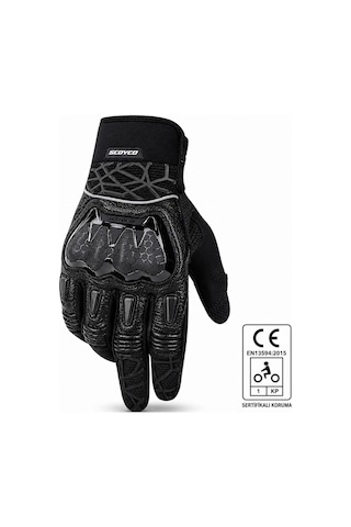 Ebakbak Motosiklet Eldiveni Full Koruma Ayarlanabilir Bilek Bantı Deri Microfiber Kumaş Motor Eldiven Black