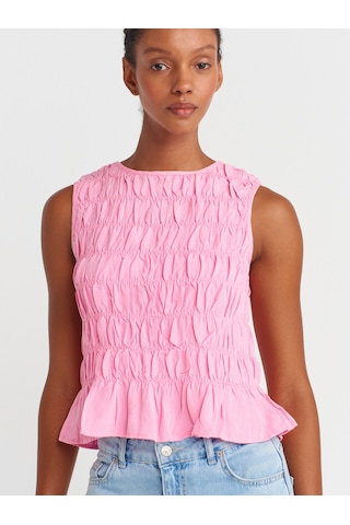 Dilvin 50845 Kolsuz Crop Bluz-pembe Pembe