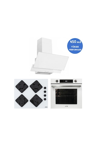 Alveus Afm Serisi ALFA FM7701 + FM2201 + FM3301W Alfa Turbolu Cam Dijital Beyaz 3'lü Ankastre Set