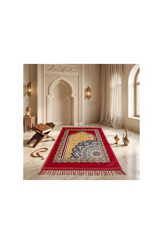 Peluş Seccade 80x120 Cm Desenli Lüks Namaz Seccadesi Çok Renkli-8