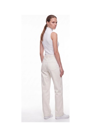 CEMO Kadın Yüksek Bel Dikiş Detaylı Straight Jean Pantolon Beyaz