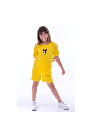 Ribana Beybi Overlok Detaylı Kuromi Nakışlı Alt-üst Takım Sarı