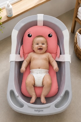 Babyjem Sevimli Balina Köpüklü Banyo Küveti Yatağı Pembe (Straforlu - Suda Batmaz)