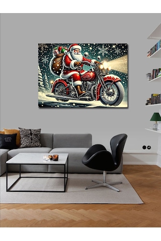 Kanvas Tablo Motosikletli Noel Baba