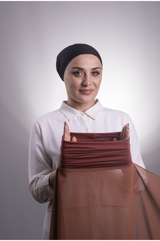 Halven Koyu Kiremit Pratik Hazır Geçmeli Şal Şifon Boru Boneli 3001 29