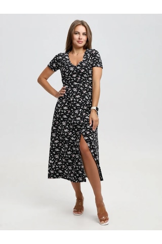 Toontex Düğmeli, Çiçek Desenli Yazlık Midi Elbis 444451011