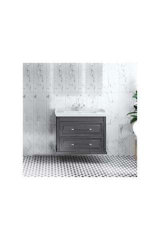 Denko Albatros 80 Cm Mdf Gri Banyo Dolabı Takımı + Boy Dolabı Gri