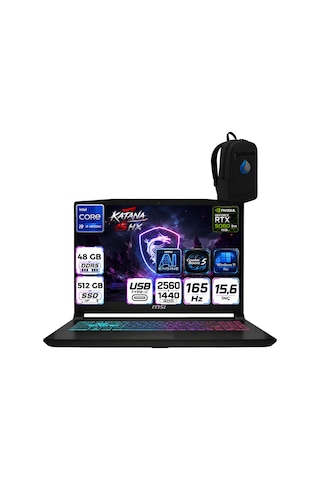 MSI Katana 15 HX B14WFK-450XTRRNP17 i9-14900HX 48 GB 512 GB SSD RTX5060 15.6" W11P Dizüstü Bilgisayar + Çanta