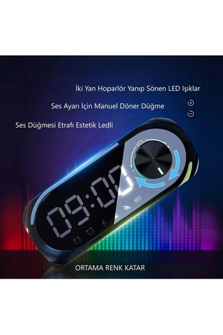 Bluetooth S8 Rgb Led Işıklı Dijital Saat Alarm Şarjlı Hoparlör Mp