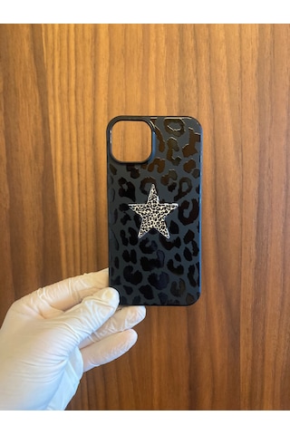 Apple iPhone Uyumlu 13/14 Leopar Baskılı İçi Kadife Silikon Telefon Kılıfı Siyah