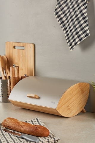 Dino Bambu Ekmek Dolabı Gri