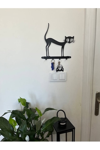 Lazer Kesim Kedi Metal Askı Siyah