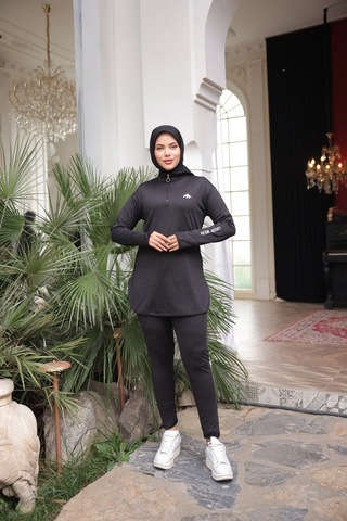Mimi Luxury Wear Siyah Kadın Fermuarlı Dalgıç Kumaş Standart Kalıp Jogger Eşofman Takımı 358