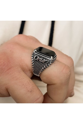 Simurg Jewellery 925 Ayar Gümüş İsimli Oniks Taşlı Erkek Yüzük