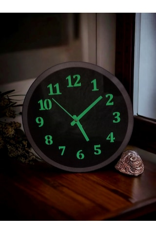 Fosforlu Gece Karanlıkta Parlayan Metal Duvar Saati Çap 30 Cm Siyah