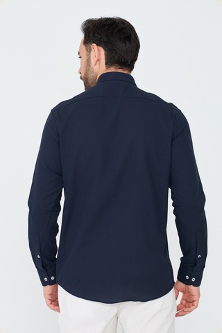 White Stone Lacivert %100 Pamuk Dynamic Fit Erkek Uzun Kollu Gömlek
