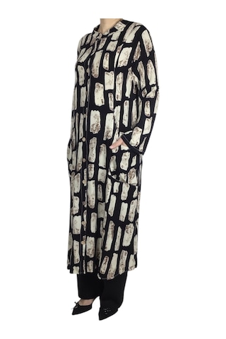 Kadın Önden Düğmeli Cepli Uzun Tunik Gömlek Siyah