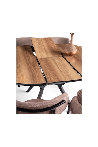 Roza Yuvarlak Highgloss Açılır Mutfak Yemek Masası 120cm Ceviz