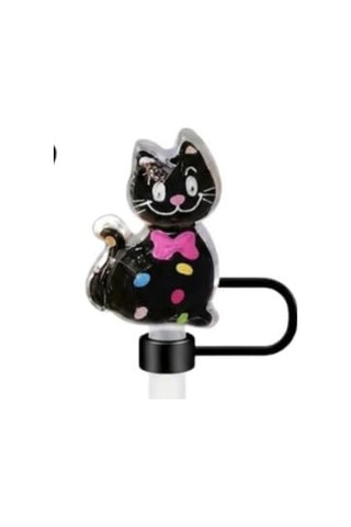 Siyah Kedi Figürlü Pipet Ucu Kapağı,silikon Pipet Tıpası 10mm Sevimli Kedi Temalı, Tumblerlar İle Uyumlu 000 Açık Krem