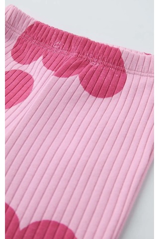 Kız Çocuk Kalp Desenli Pamuklu Sweatshirt Tayt Alt-üst Takım Pembe Renk Açık Pembe