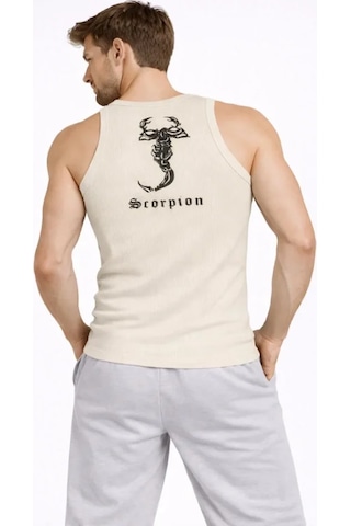 Etiler Collection Erkek Fitilli Atlet Sıfır Yaka Slim Fit Arka Baskılı Spor Atlet - Krem
