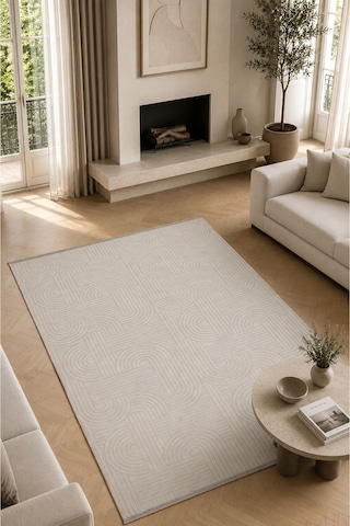 Modena İskandinav Yıkanabilir Şönil Kilim Saçaklı, Kaymaz Tabanlı Koridor Salon Oturma Çocuk Odası Halısı Bej