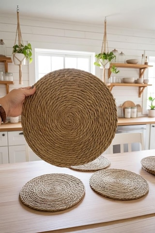Atbyhome 6'li Doğal Hasır Amerikan Servis Masa Seti 30 Cm Diğer