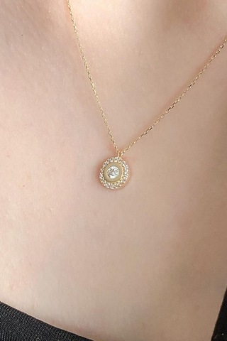 Zümrüt Sarraf Yeşil 8 Ayar Altın Dairesi Taşlı Kolye