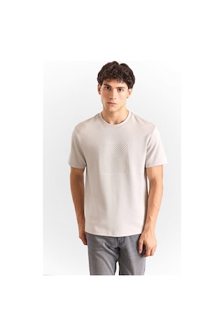 Süvari Gri Regular Düz Baskılı Pike Bisiklet Yaka Tişört Sts1014000034-s05