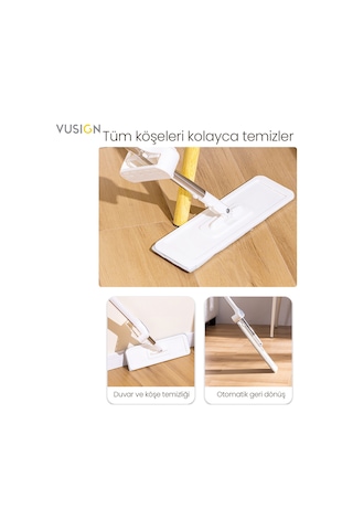 Vusıgn Düz Mop Temizlik Paspası Döner Başlıklı Mikrofiber Mop 56x15 Cm Parke Fayans Zemin Temizleme Aparatı