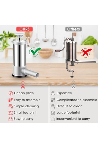 Gajeena Evde Farklı Boyutlarda Sosis Yapmak İçin 4 Farklı Dolgu Borulu Büyük Kapasiteli Evsel Sosis Makinesi Gümüş