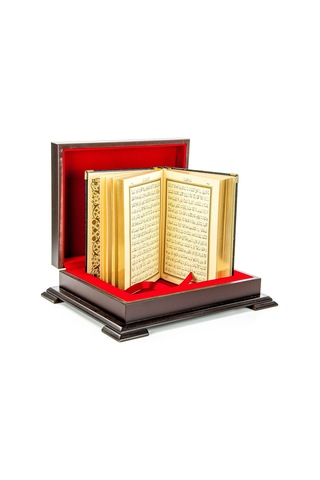 Ahşap Kutulu Türk Bayrağı Desenli Hediye Kur'An Seti Dini Hediyel