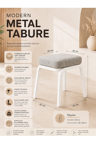 Metal Tabure - 4 Adet Beyaz