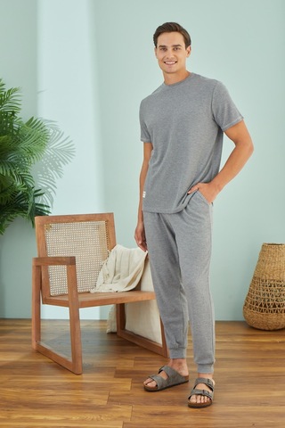 Erkek Kısa Kol Gri Melanj Pijama Takım C1t6n49 001