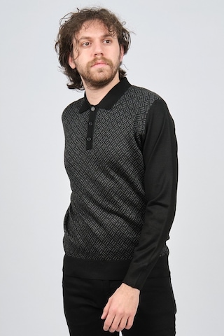 Pave Erkek Polo Yaka Desenli Yün Kazak 4537134 Siyah Siyah