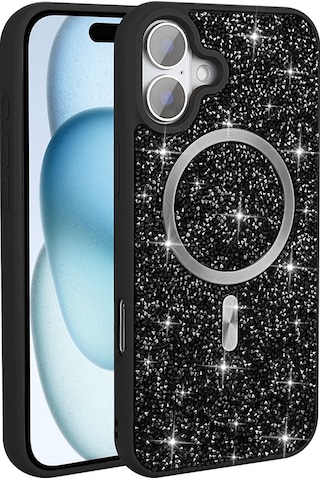 Mobilteam İphone Uyumlu 16 Pro Kılıf Pırlanta Tasarımlı Magsafe Şarj Özellikli Mozaik Silikon Gri