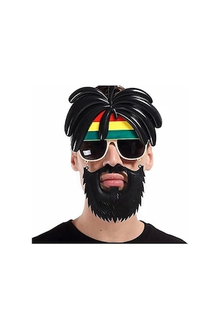 Rasta Peruklu Rasta Sakallı Bob Marley Bıyıklı Parti Gözlüğü 27x18 Cm