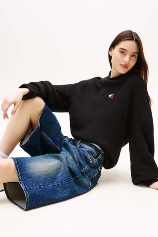 Tommy Hilfiger Kadın Yarım Balıkçı Yaka Pamuklu Triko Kazak Siyah Triple Black