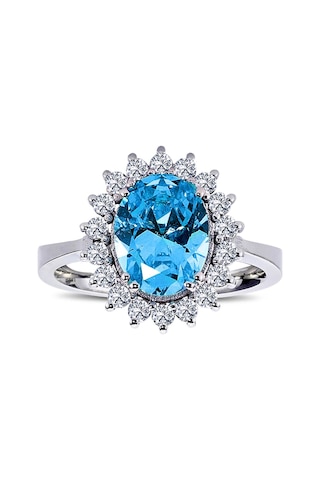 Lova Pırlantalı Oval Blue Topaz Anturaj Yüzük - 1020235