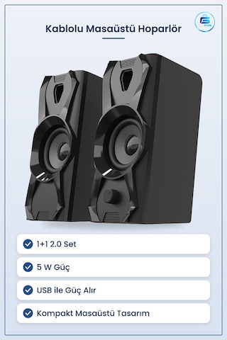 Kablolu Hoparlör Seti 1+1 2.0 Usb Multimedya 5w Masaüstü Bilgisay